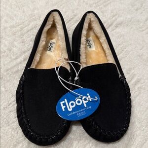 Floopy Black Faux Fur Lined Slippers
